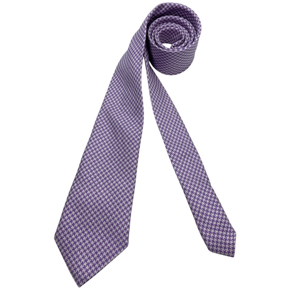 ALTEA XL Purple/White Houndstooth Silk LUXURY Tie ITALY